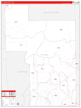 Beltrami County, MN RedLine style ZIP Code wall map