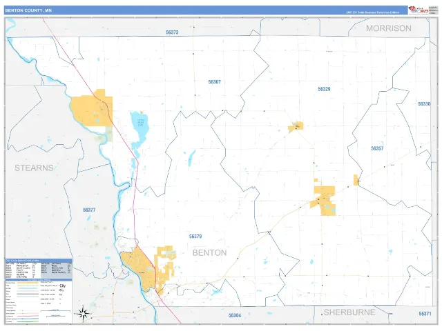 Benton County, MN ZIP Code Wall Map, Business Reference style