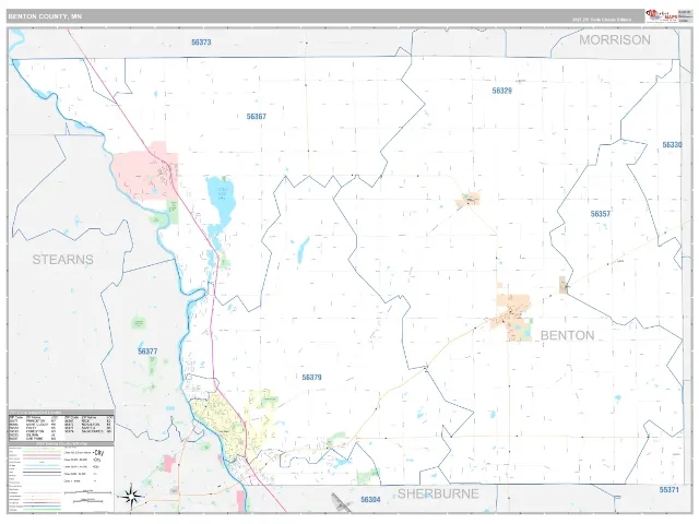 Benton County, MN ZIP Code Wall Map, Classic style