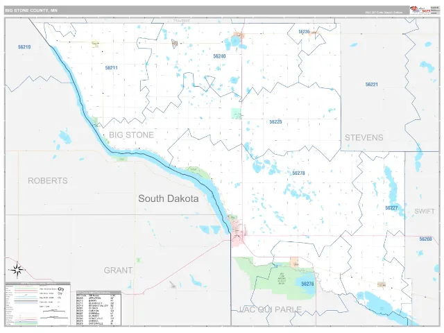 Big Stone County, MN ZIP Code Wall Map, Classic style