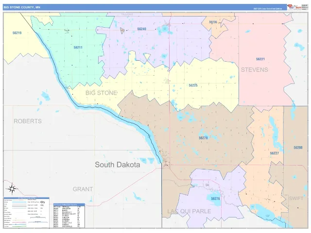 Big Stone County, MN ZIP Code Wall Map, ColorCast style