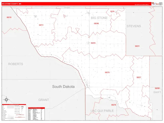 Big Stone County, MN ZIP Code Wall Map, RedLine style
