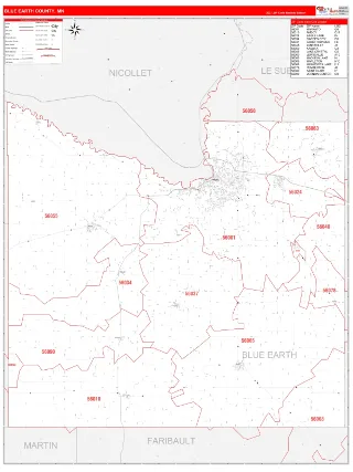 Blue Earth County, MN RedLine style ZIP Code wall map