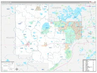 Carver County, MN Classic style ZIP Code wall map