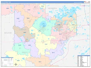 Carver County, MN ColorCast style ZIP Code wall map