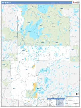 Cass County, MN Business Reference style ZIP Code wall map
