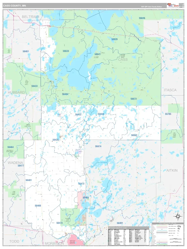 Cass County, MN ZIP Code Wall Map, Classic style