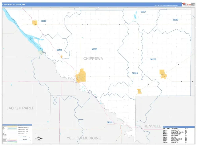 Chippewa County, MN ZIP Code Wall Map, Business Reference style