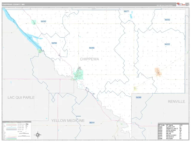 Chippewa County, MN ZIP Code Wall Map, Classic style