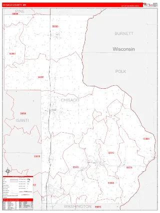 Chisago County, MN RedLine style ZIP Code wall map