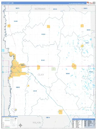 Clay County, MN Business Reference style ZIP Code wall map