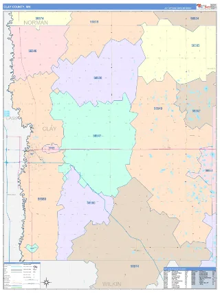 Clay County, MN ColorCast style ZIP Code wall map