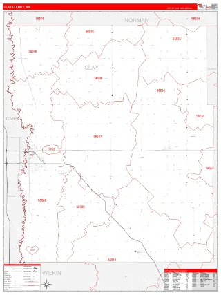 Clay County, MN RedLine style ZIP Code wall map