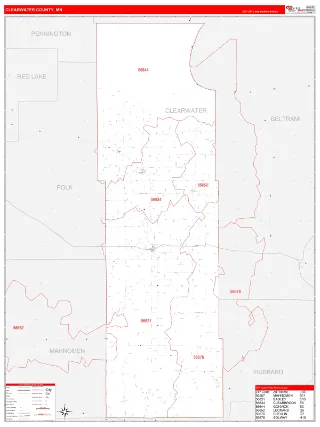 Clearwater County, MN RedLine style ZIP Code wall map