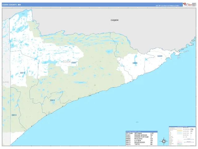 Cook County, MN ZIP Code Wall Map, Business Reference style