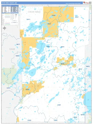 Crow Wing County, MN Business Reference style ZIP Code wall map