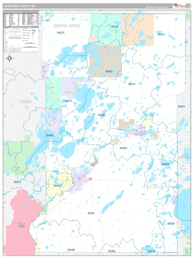 Crow Wing County, MN ZIP Code Wall Map, Classic style