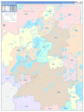 Crow Wing County, MN ColorCast style ZIP Code wall map