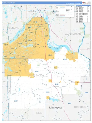 Dakota County, MN Business Reference style ZIP Code wall map