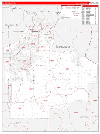 Dakota County, MN RedLine style ZIP Code wall map