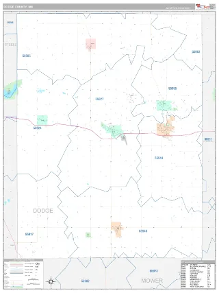 Dodge County, MN Classic style ZIP Code wall map
