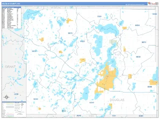Douglas County, MN Business Reference style ZIP Code wall map