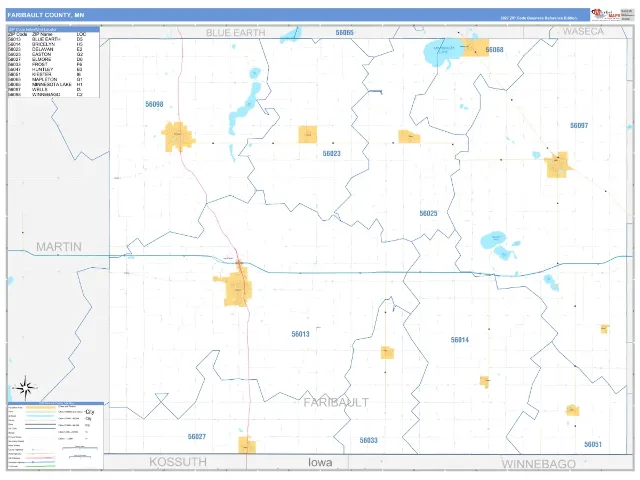 Faribault County, MN ZIP Code Wall Map, Business Reference style