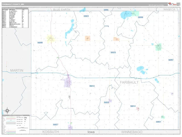 Faribault County, MN ZIP Code Wall Map, Classic style