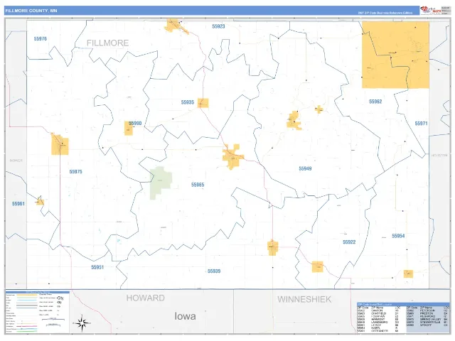 Fillmore County, MN ZIP Code Wall Map, Business Reference style