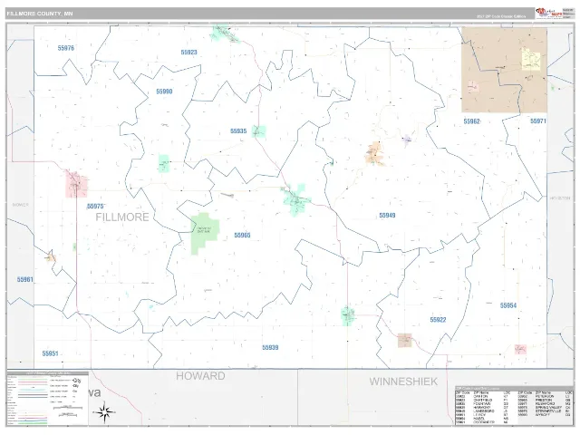 Fillmore County, MN ZIP Code Wall Map, Classic style