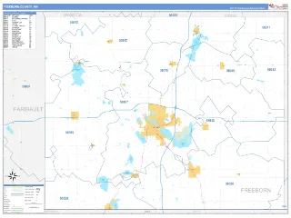 Freeborn County, MN Business Reference style ZIP Code wall map