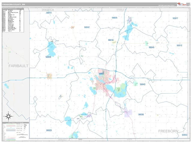Freeborn County, MN ZIP Code Wall Map, Classic style