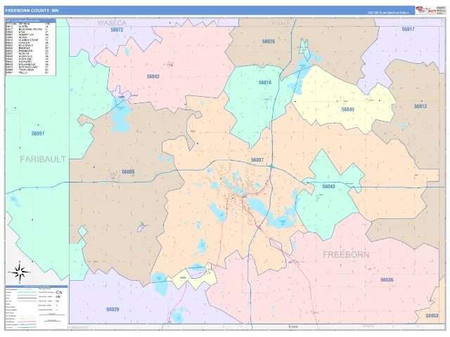 Freeborn County, MN ZIP Code Wall Map, ColorCast style