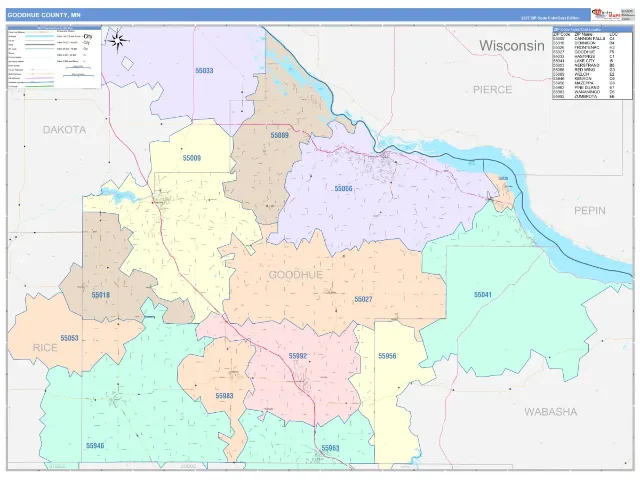 Goodhue County, MN ZIP Code Wall Map, ColorCast style