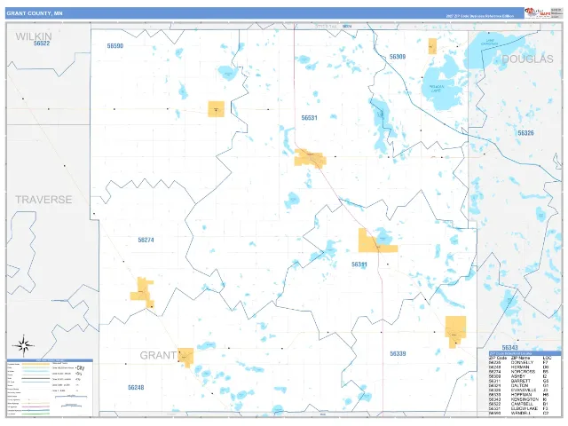 Grant County, MN ZIP Code Wall Map, Business Reference style