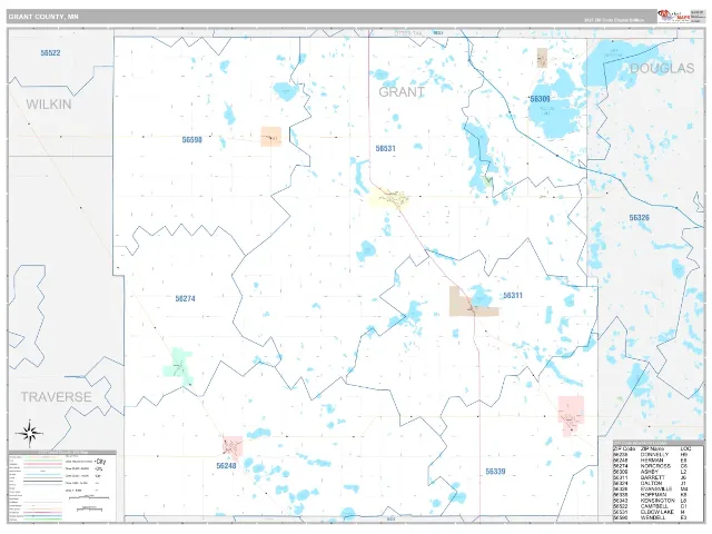 Grant County, MN ZIP Code Wall Map, Classic style
