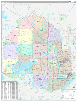 Hennepin County, MN Classic style ZIP Code wall map
