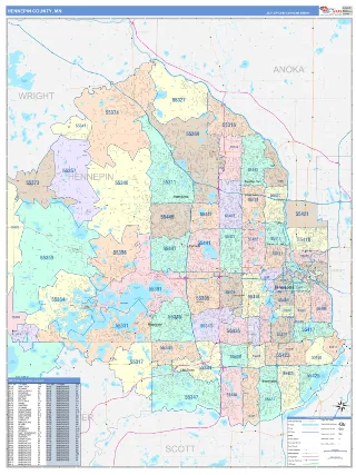 Hennepin County, MN ColorCast style ZIP Code wall map