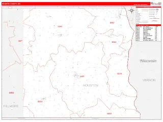 Houston County, MN RedLine style ZIP Code wall map