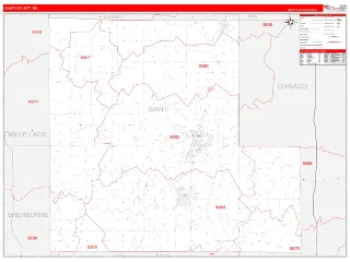 Isanti County, MN RedLine style ZIP Code wall map