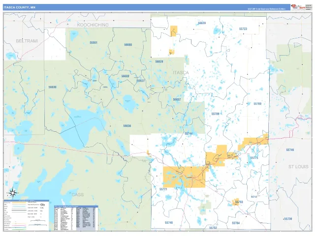 Itasca County, MN ZIP Code Wall Map, Business Reference style