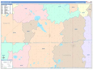 Jackson County, MN ColorCast style ZIP Code wall map