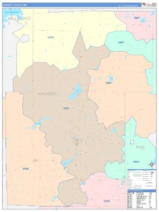 Kanabec County, MN ColorCast style ZIP Code wall map