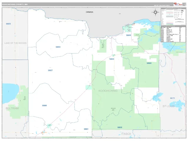 Koochiching County, MN ZIP Code Wall Map, Classic style