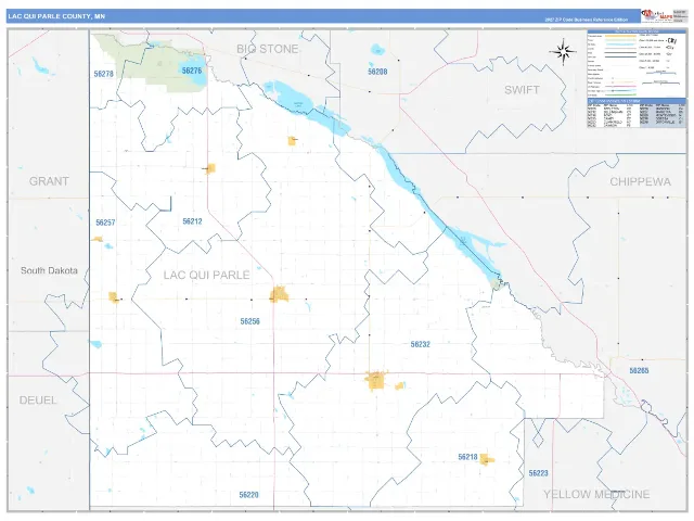 Lac qui Parle County, MN ZIP Code Wall Map, Business Reference style