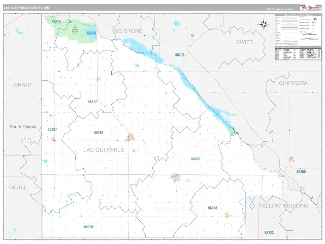 Lac qui Parle County, MN ZIP Code Wall Map, Classic style