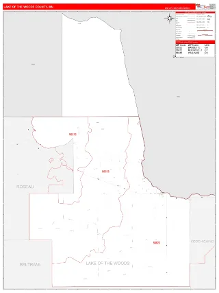 Lake of the Woods County, MN RedLine style ZIP Code wall map