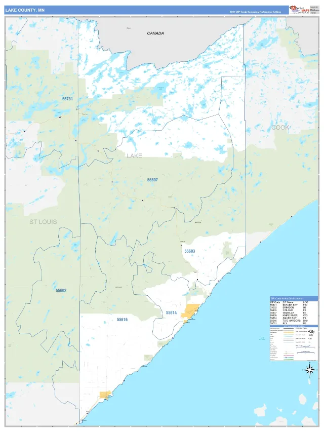 Lake County, MN ZIP Code Wall Map, Business Reference style