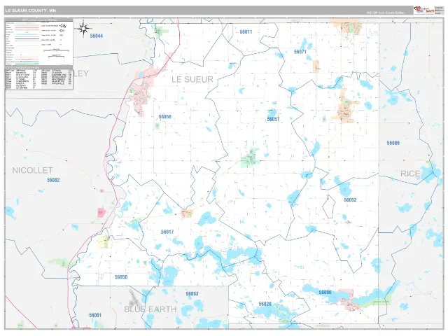 Le Sueur County, MN ZIP Code Wall Map, Classic style