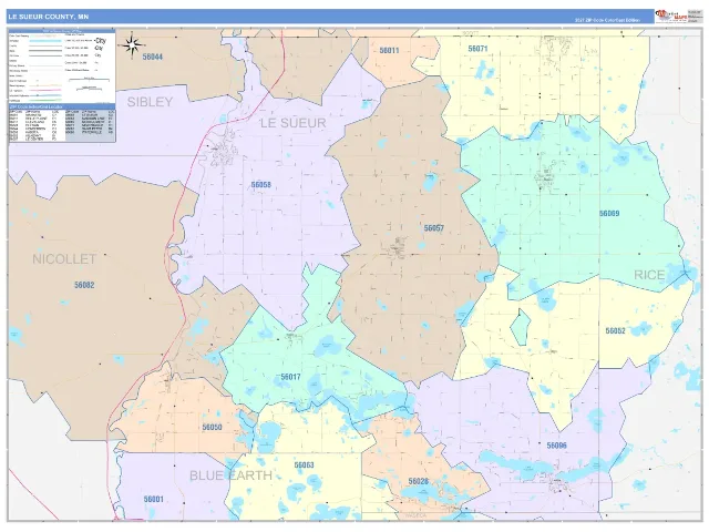 Le Sueur County, MN ZIP Code Wall Map, ColorCast style